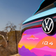 The ID.4 rear end features pink, purple and orange colors